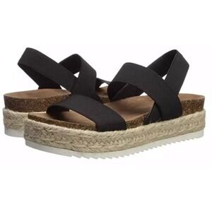 Madden Girl Cassie Espadrille Platform Sandals Black Elastic Straps Size 7M‎